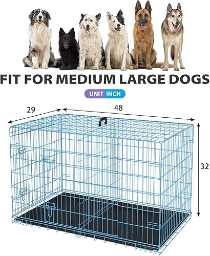 Miniatura 7 de BLKMTY Jaula plegable de alambre de metal para perros, jaula grande de 48 pulgadas con panel divisor, jaula de segregación de animales de doble