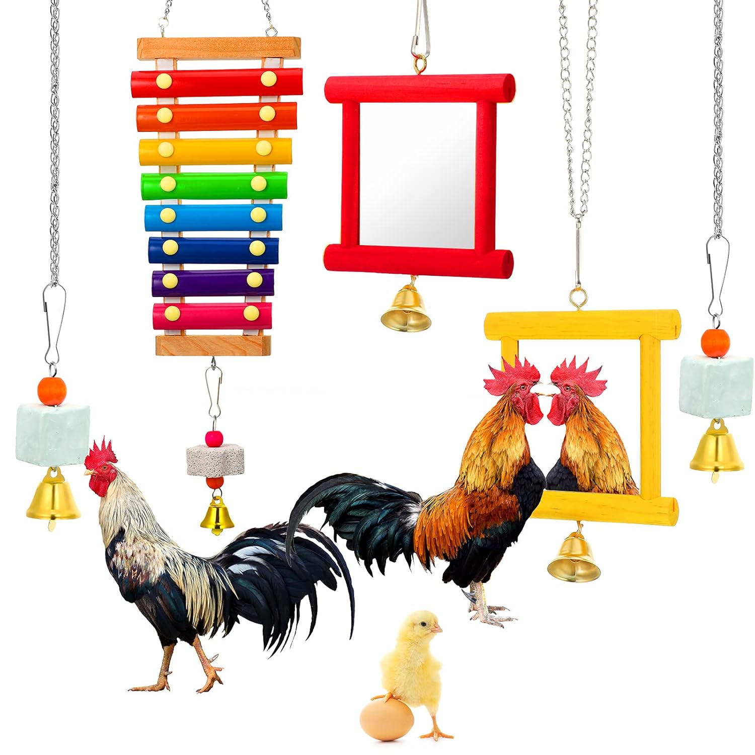 5 Pieces Hen Chicken Toys Chicken Coop Mirrors Colorful Wooden