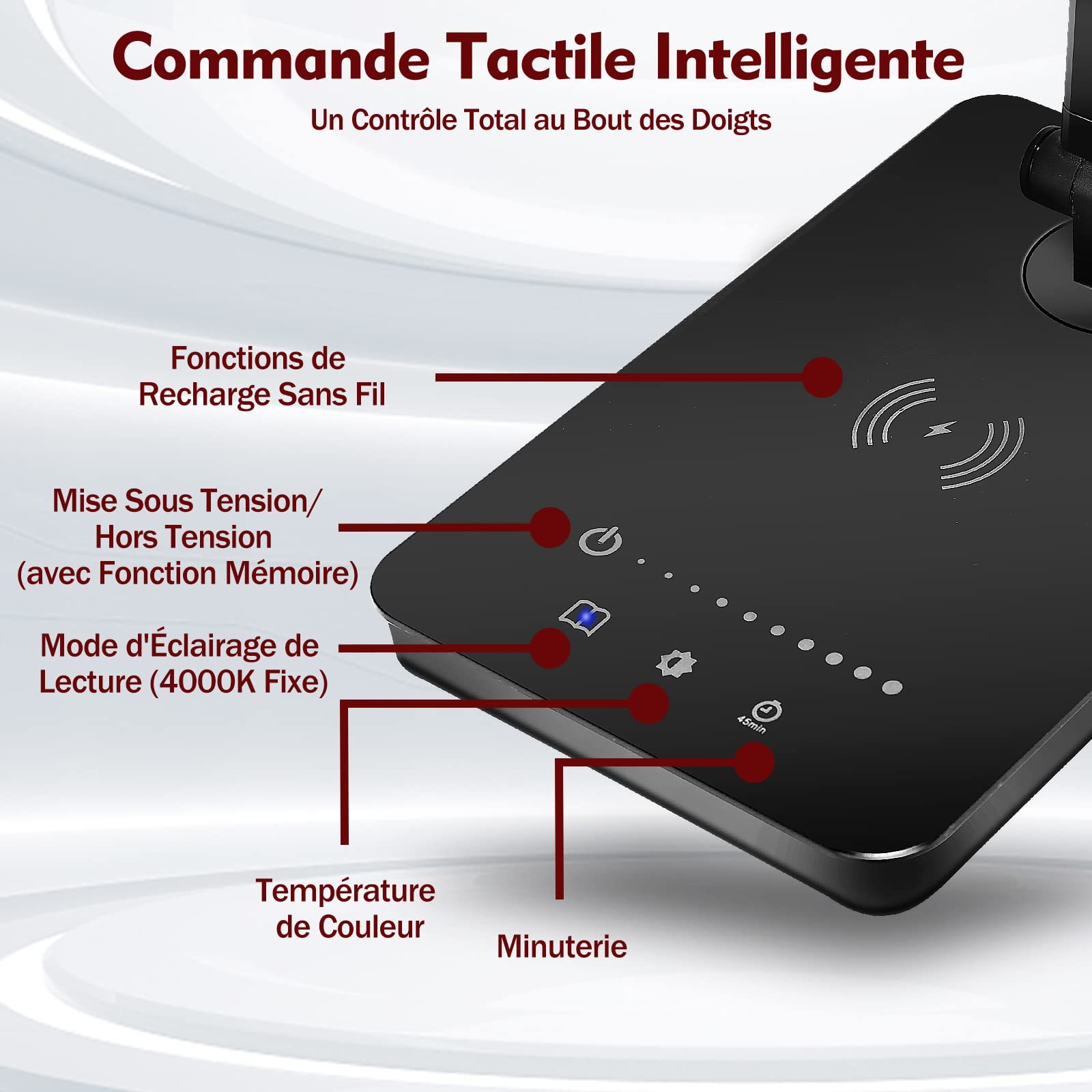 Lampada Da Scrivania A LED Con Ricarica Wireless 10W E 2 Porte USB - Touch Dimmerabile