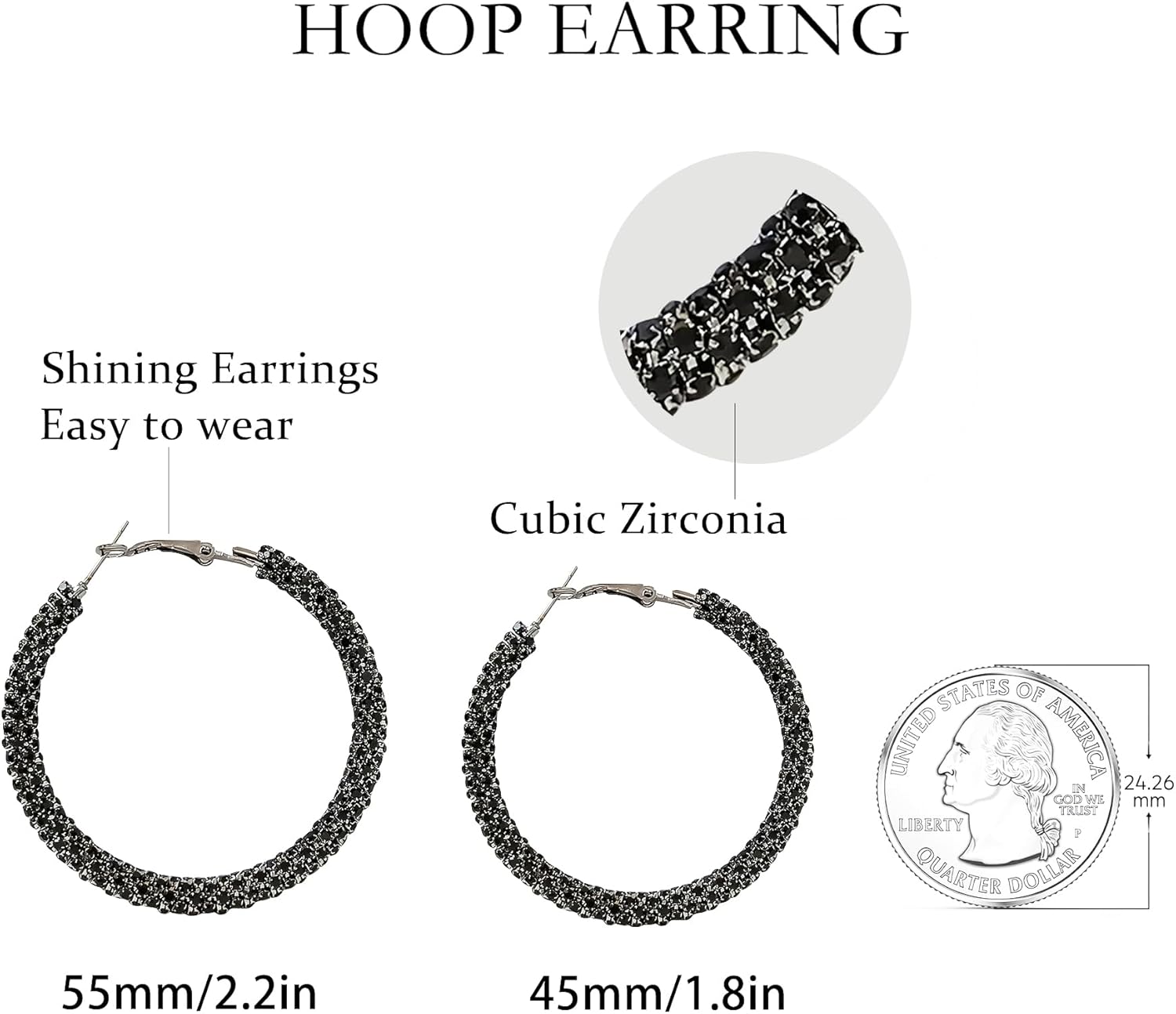 Multcolors Cubic Zirconia Hoop Earrings For Women Statement Oval Rhinestone Hoop Earrings 14K Gold Plated Chunky Hoop Earrings Dainty Lightweight Big Earrings Trendy Jewelry (55MM/45MM) - Image 2