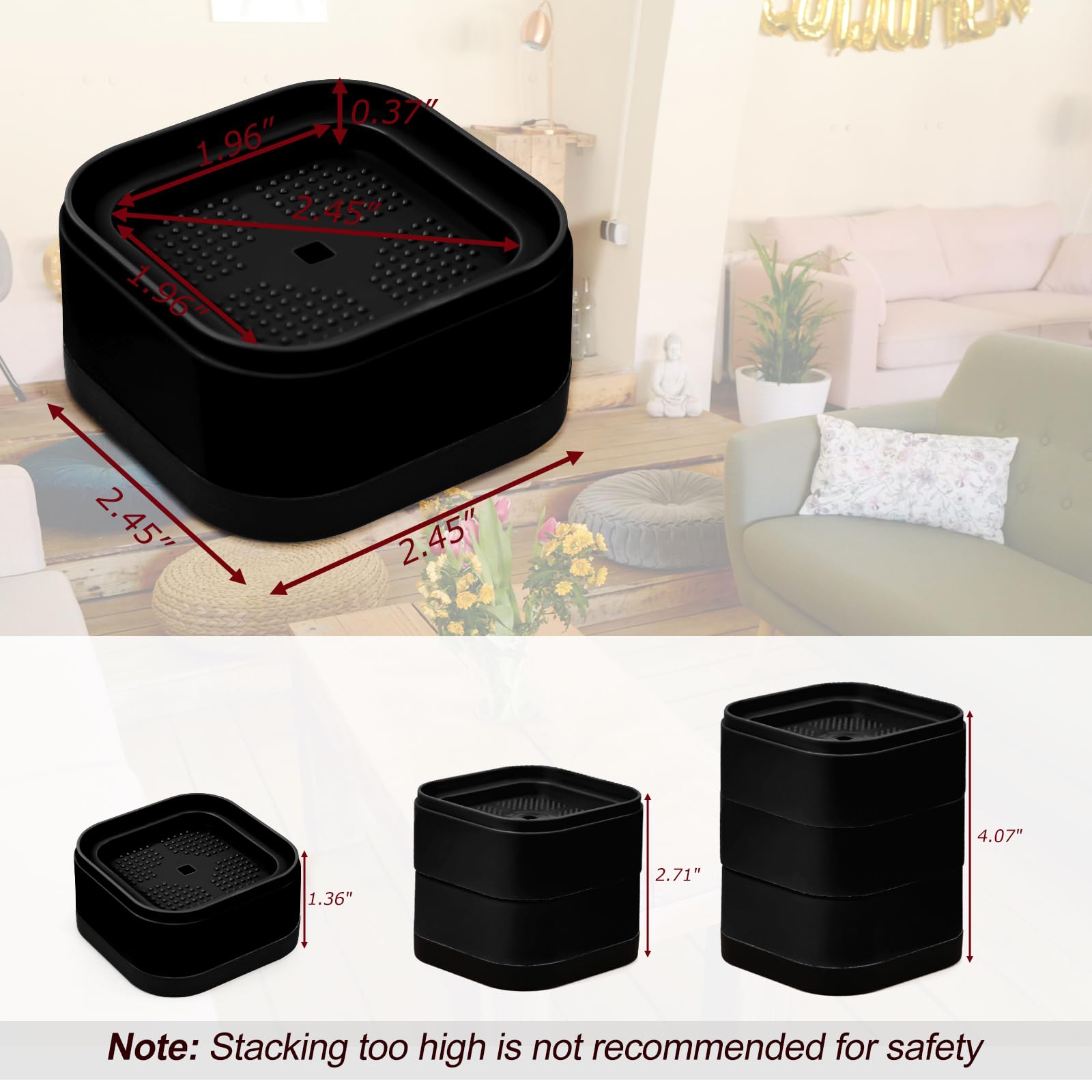 Kvoike 8 Pack Furniture Risers, Adjustable Bed Risers Heavy Duty Stackable Bed Raisers for Table Desk Couch Chair Sofa Cabinet Bed Legs Lift Height 1
