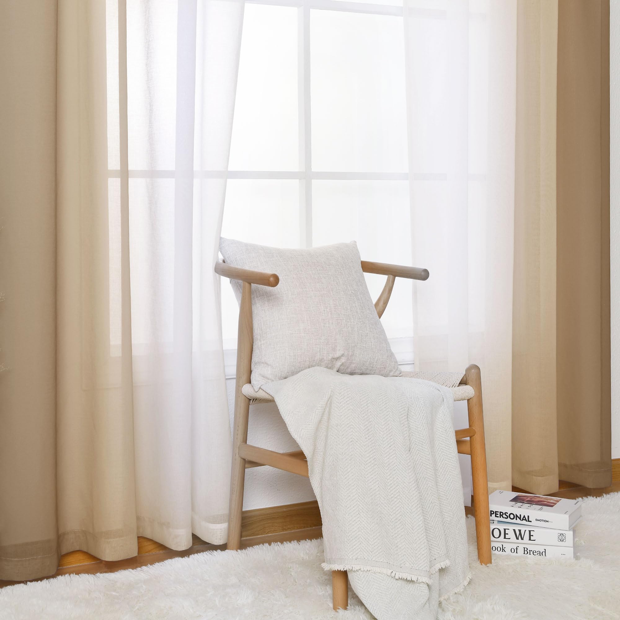 DWCN Cortinas de Voile Degradadas con Cinta Fruncida, Taupe con Hilos Transparentes con Sistema de Riel Aireado Largo para Habitación Infantil, Dormitorio y Salón, Otoño 140 x 260 cm, Lote de 2