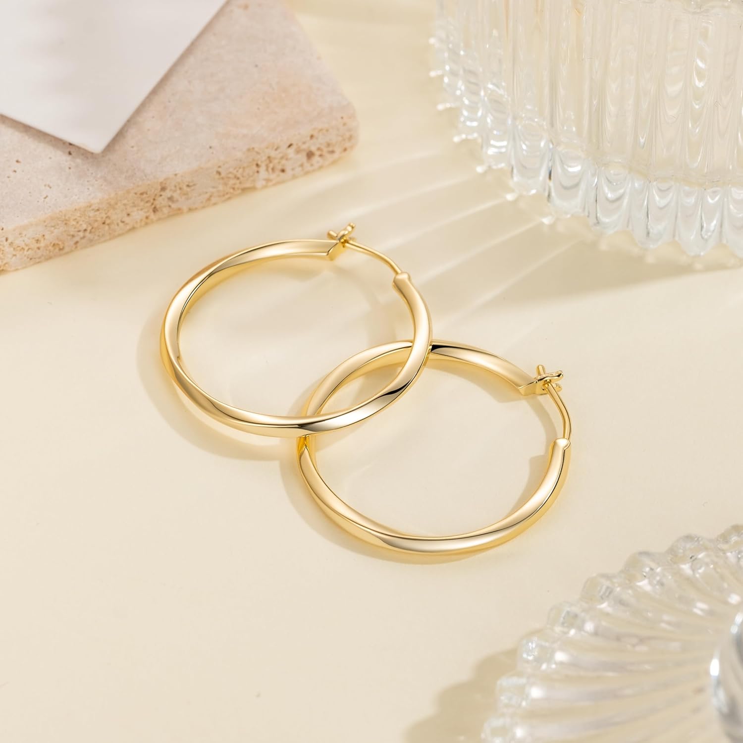14K Gold Hoop Earrings for Women Trendy Cartilage Hoop Earrings Twisted Thin Huggie Earrings for Women Large Gold Hoops, 30mm