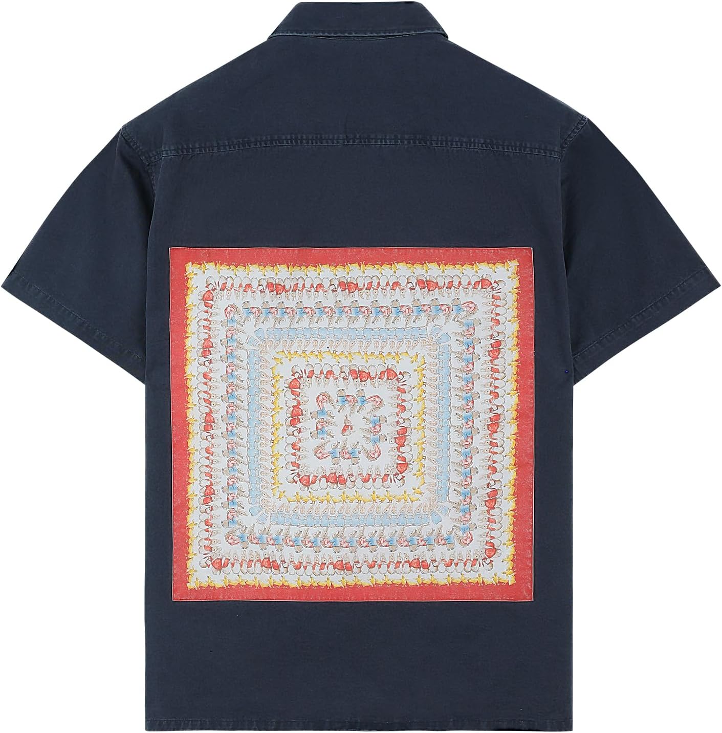 JCARSON Vintage Streetwear Mens Denim Shirts Distressed Button Down Shirt Appliqué Embroidery Oversized Short Sleeve Shirts