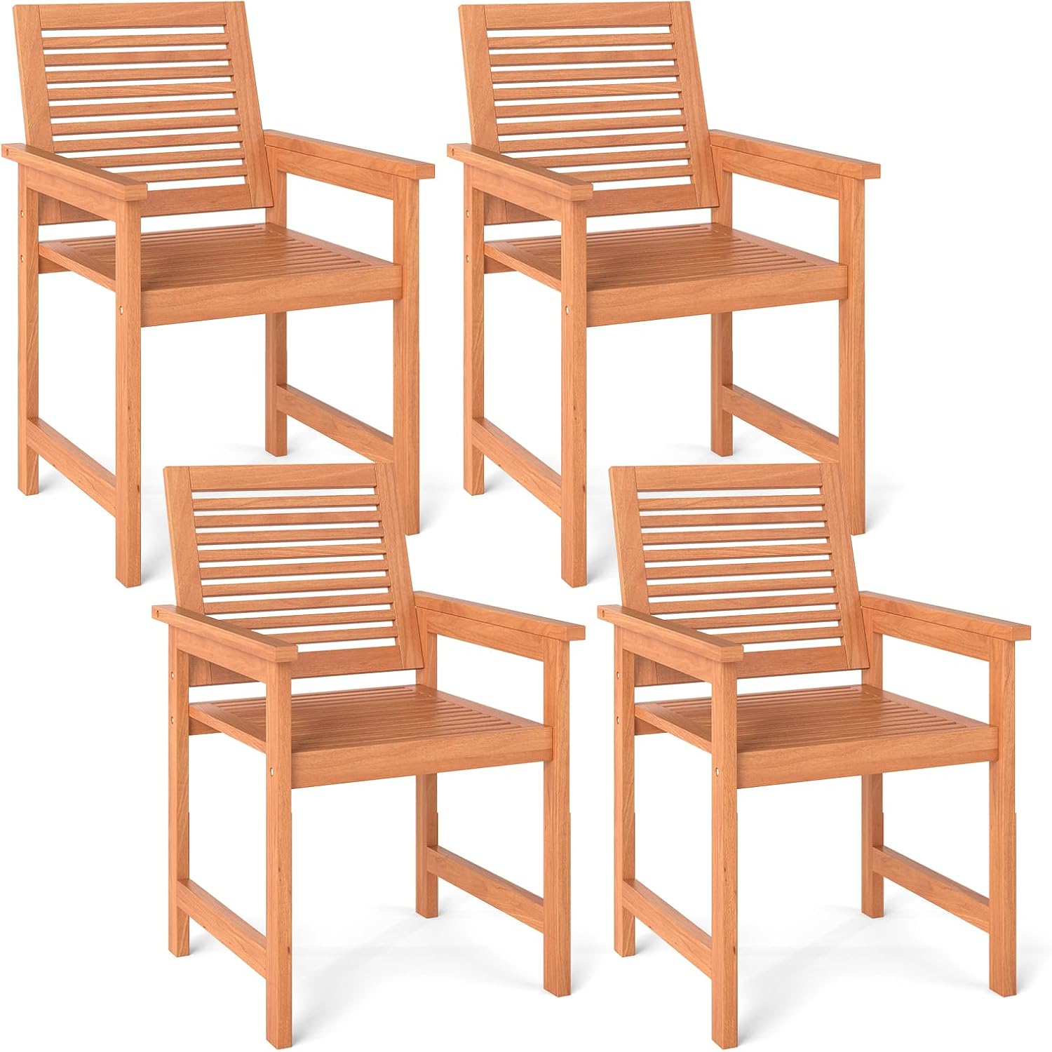 Tangkula Wood Patio Dining Chairs Set of 4, Wooden Outdoor Dining Chairs with High Backrest & Slatted Seat, Outdoor Furniture Armchairs for Deck, Garden, Porch & Backyard, (Horizontal Stripe)