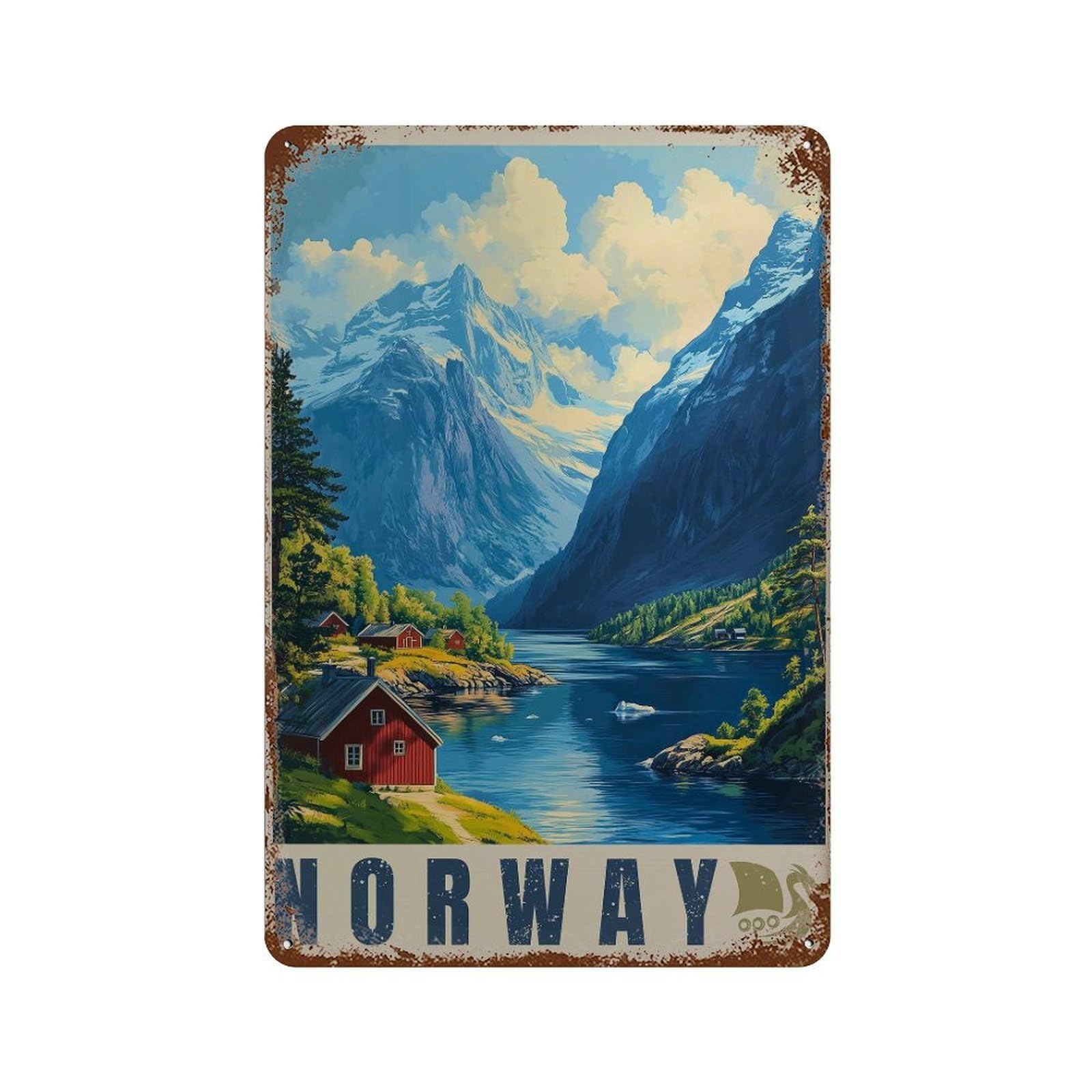 xiaoxiaoshen Norway Fjord Scandinavian Landscape Nordic Travel Wall Decor Art Metal Tin Poster Modern Home Decor Art Home Bar Shop Decorations Vintage Sign 30x20cm