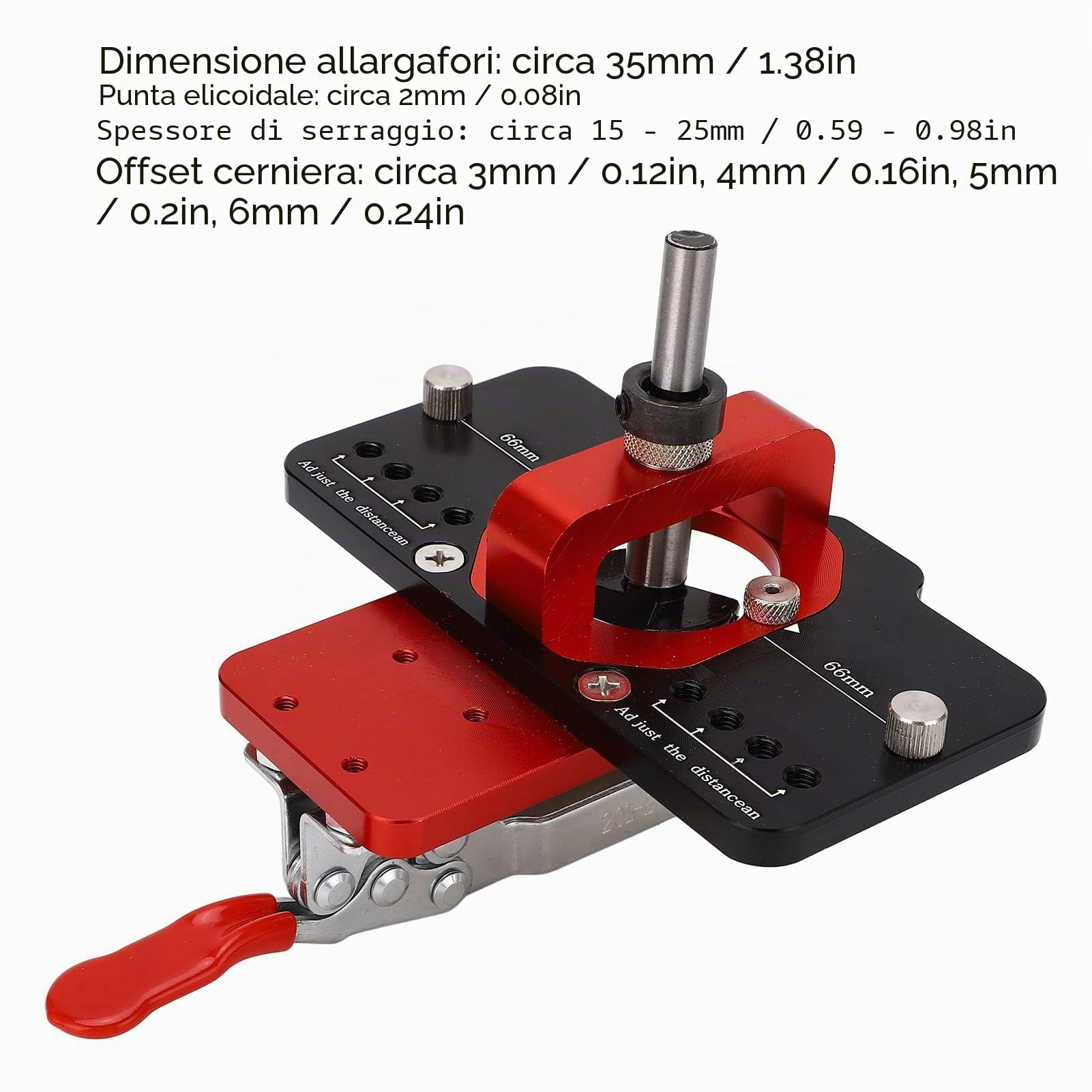 Maschera per Cerniera Nascosta 35mm, Guida Foratura per Installazione Ante Armadi, Kit Punta Trapano in Lega di Alluminio per Lavorazione del Legno, Accessorio per Mobili