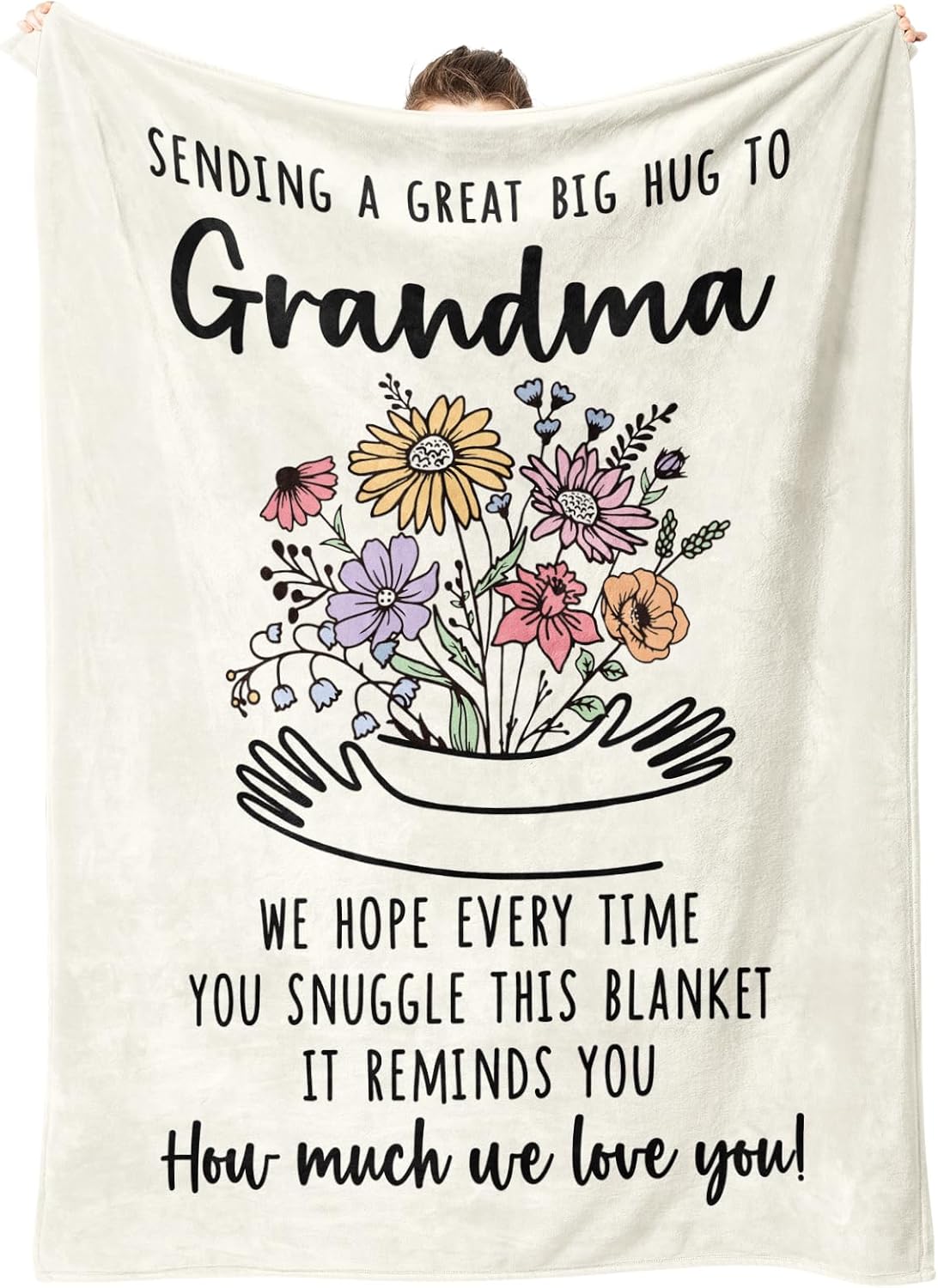 Afterprints Grandma Gifts Blanket, Birthday, Valentines Gifts for Grandma from Grandkids, Best Grandmother Presents, Hug Floral Throw Blankets 50'' x 60''