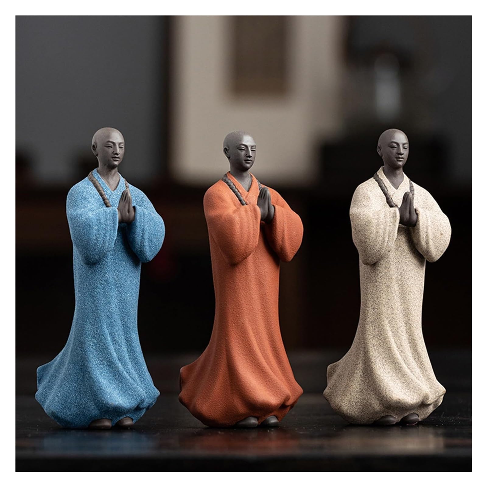 Genérico Decoración de Escritorio Estatua de Monje Budista bebé Chino, Figura Zen pequeña meditación Arena púrpura Esculturas y Accesorios Decorativos(Blue)