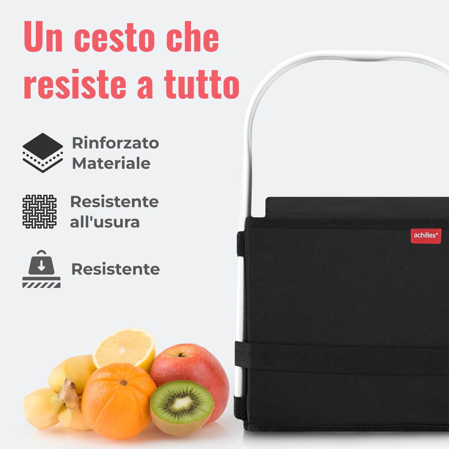 achilles Cestino per la Spesa Pieghevole, Cestino per la spesa Con Manico In Alluminio, Cestino Pieghevole, Cestino Da Picnic, Borsa per la Spesa, (Nero)