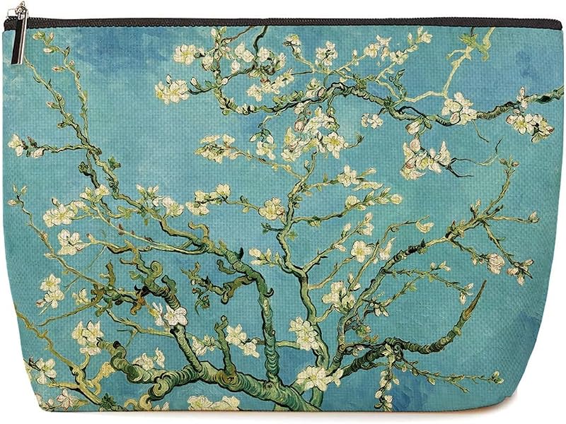 Necessaire de maquiagem Lovdazzles Almond Blossom azul com zíper