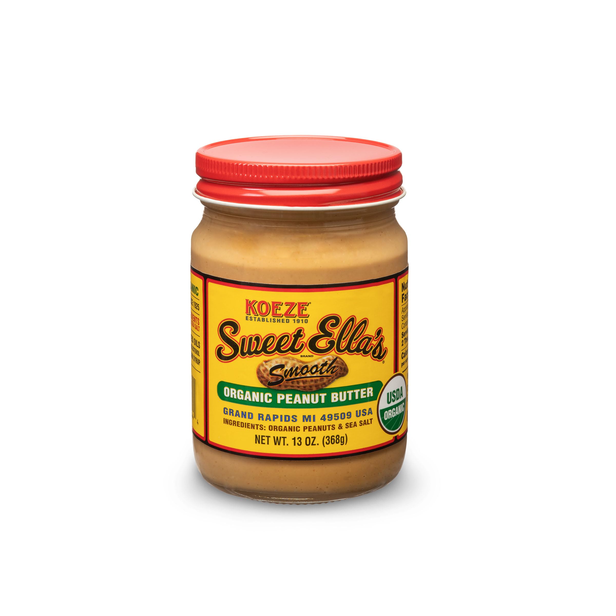 Sweet Ella's Smooth Organic Peanut Butter 13 oz. JarUSDA Organic