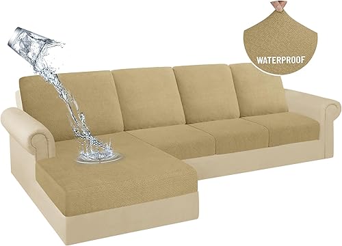 Miniatura 26 de HDCAXKJ Fundas de cojines de sofá seccional 100% impermeables, 8 piezas, funda seccional en forma de L, funda elástica para asiento de sofá chaise,