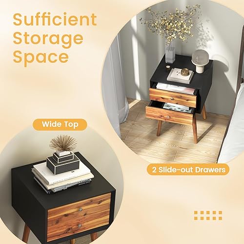 Miniatura 5 de GIANTEX - Mesa auxiliar con cajones y almacenamiento, mesa auxiliar de madera estilo Mid Century multiusos para dormitorio, sala de estar, muebles