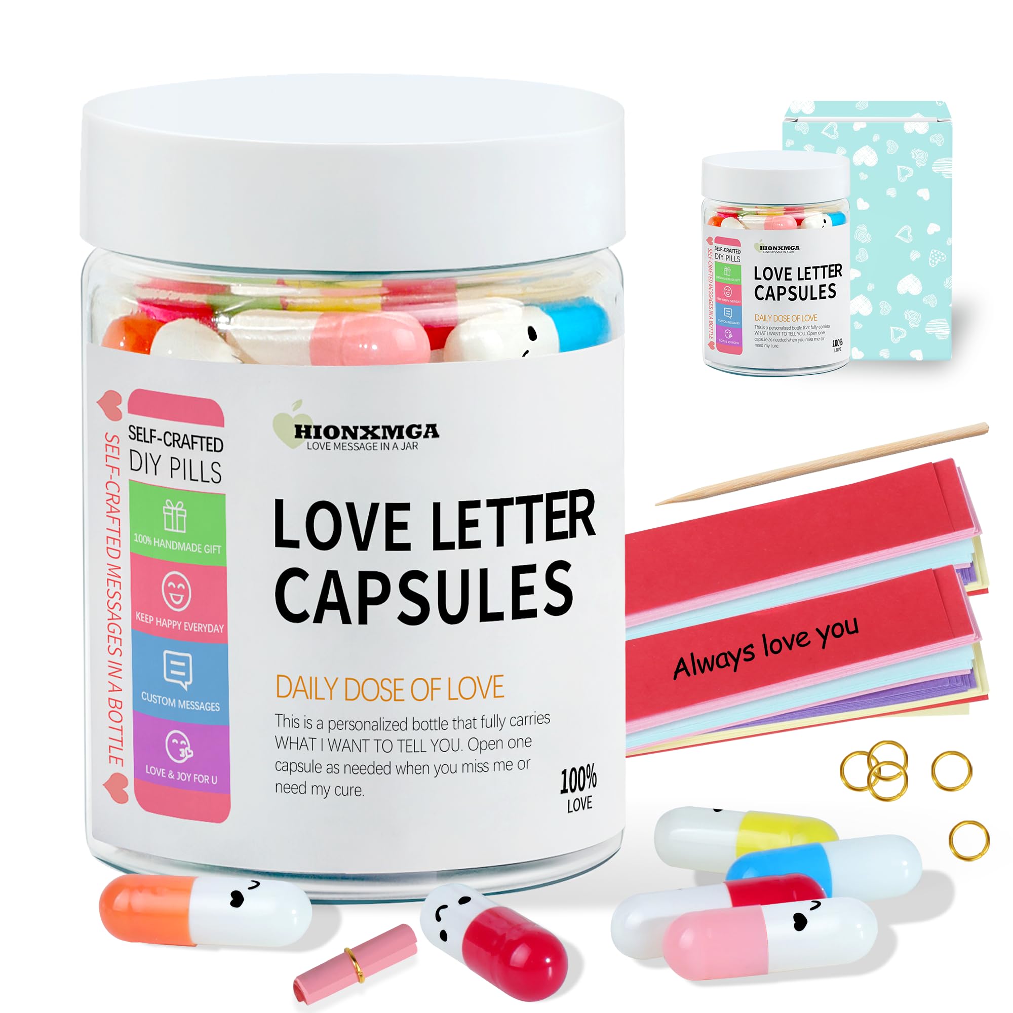 90PCS Love Capsule Messages in a Plastic Bottle, Cute Couple Gifts for Girlfriend Boyfriend Him Her Mom Birthday Anniversary Christmas Valentines Mothers Day Gifts