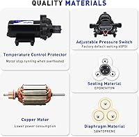 Vista 3 de Bomba de Aumento de Presión de Agua con Diafragma 110V AC para Casa, Bomba de Transferencia de Agua Dulce de 45PSI 4GPM con Enchufe, Bomba de Agua