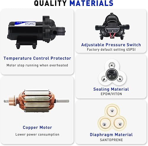 Miniatura 3 de Bomba de diafragma de presión de agua de 110 V CA para casa, bomba de transferencia de agua dulce de 45 PSI 4GPM con enchufe, bomba de agua