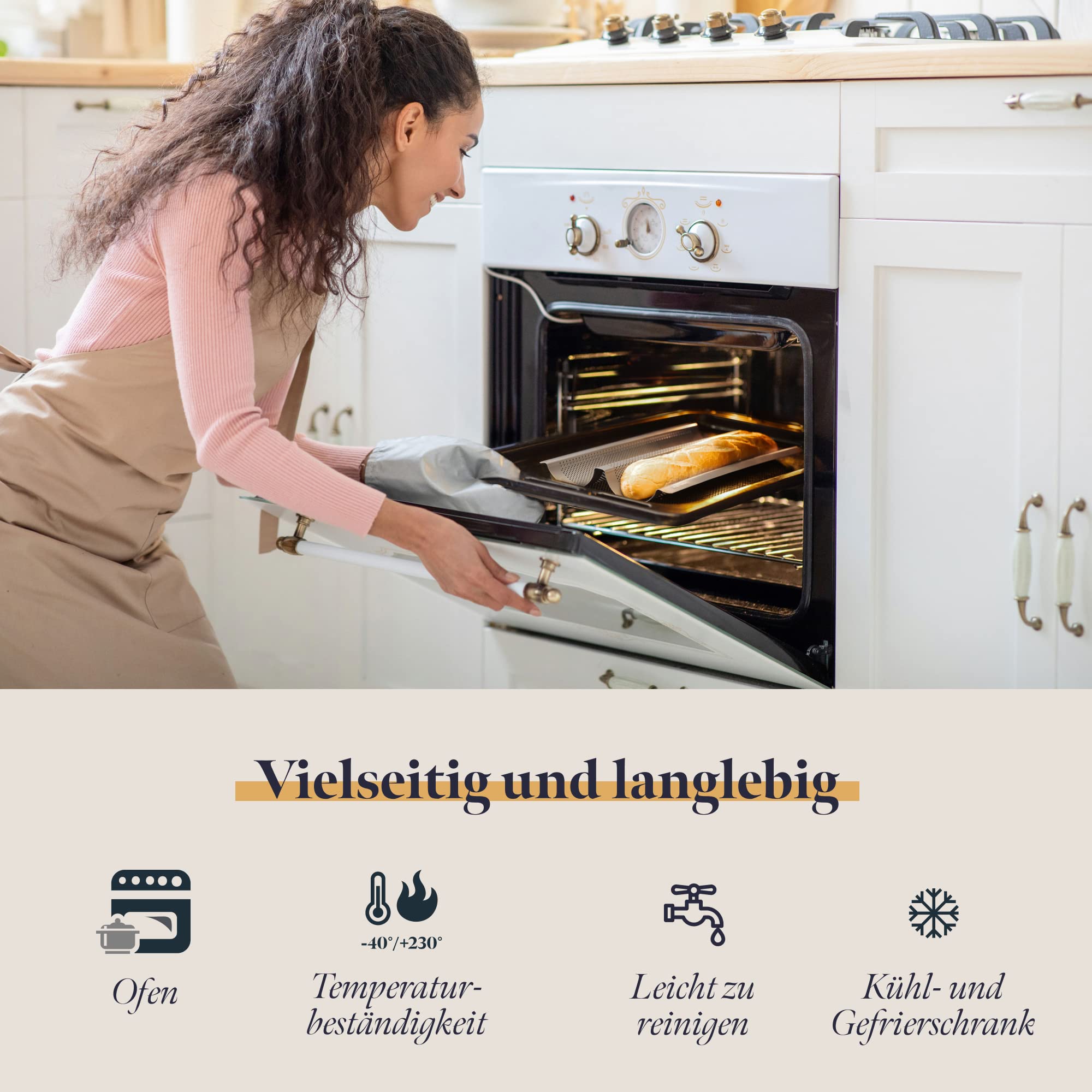 Antihaft-Backform für Baguette-Backofen, silberfarben, 38,5 x 20,5 x 3,5 cm – perforiertes Brotblech zum Kochen von 2 Baguettes – einfach zu bedienen und zu reinigen – Farbe Silber