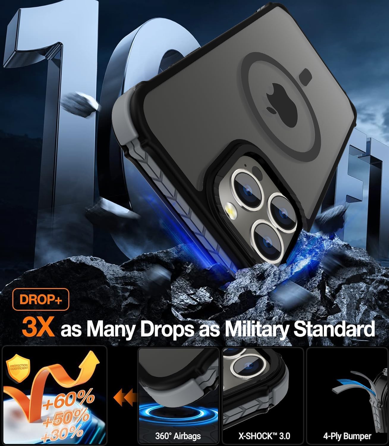 DEERLAMN Strong Magnetic Case for iPhone 13 Pro 6.1-Inch,[Compatible with Magsafe][Military Grade Drop Protection] Translucent Matte Shockproof Protective Phone Cover-Frosted Black - Image 3