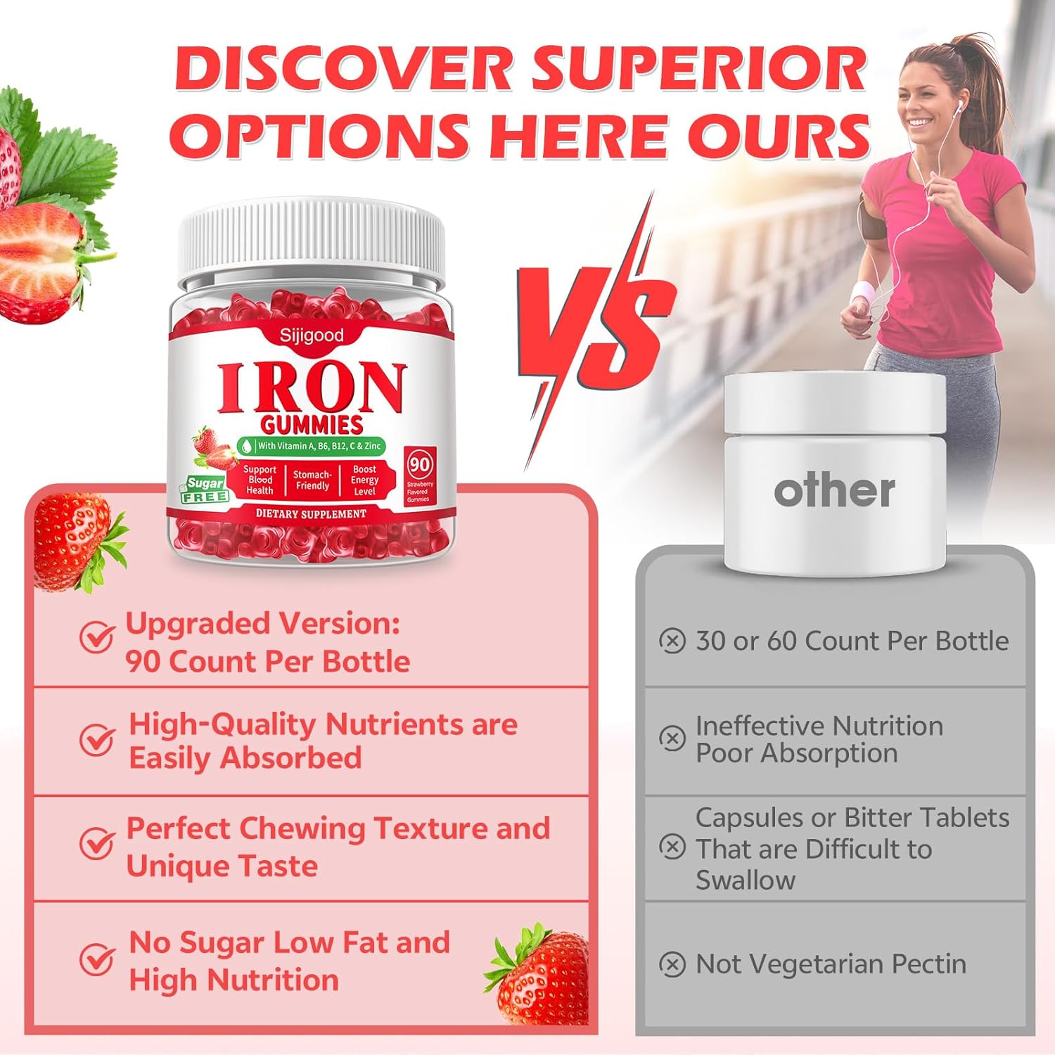 180 Count | Iron Supplement for Women,Men & Kids, Iron Gummies for Iron Deficiency & Anemia with Vitamin C B6 B12,Folate-Iron Supplement Support Bl♡♡d Oxygen & Energy Boost, Vegan,Non-GMO &Gluten Free