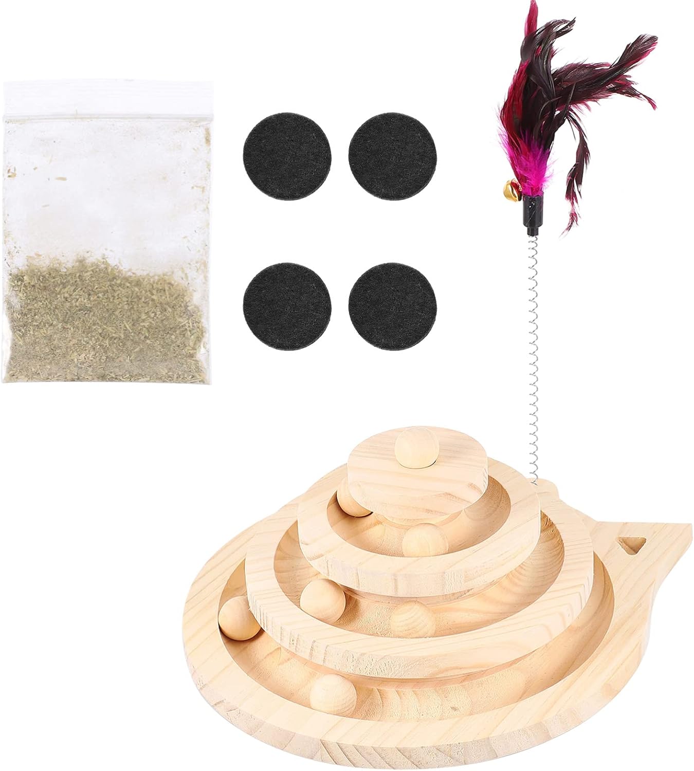 balacoo Cat Kitten Turntable Toy Wooden Track with for Interactive Play Promotes Healthy Activity Fun for Indoor Cats for Exercise