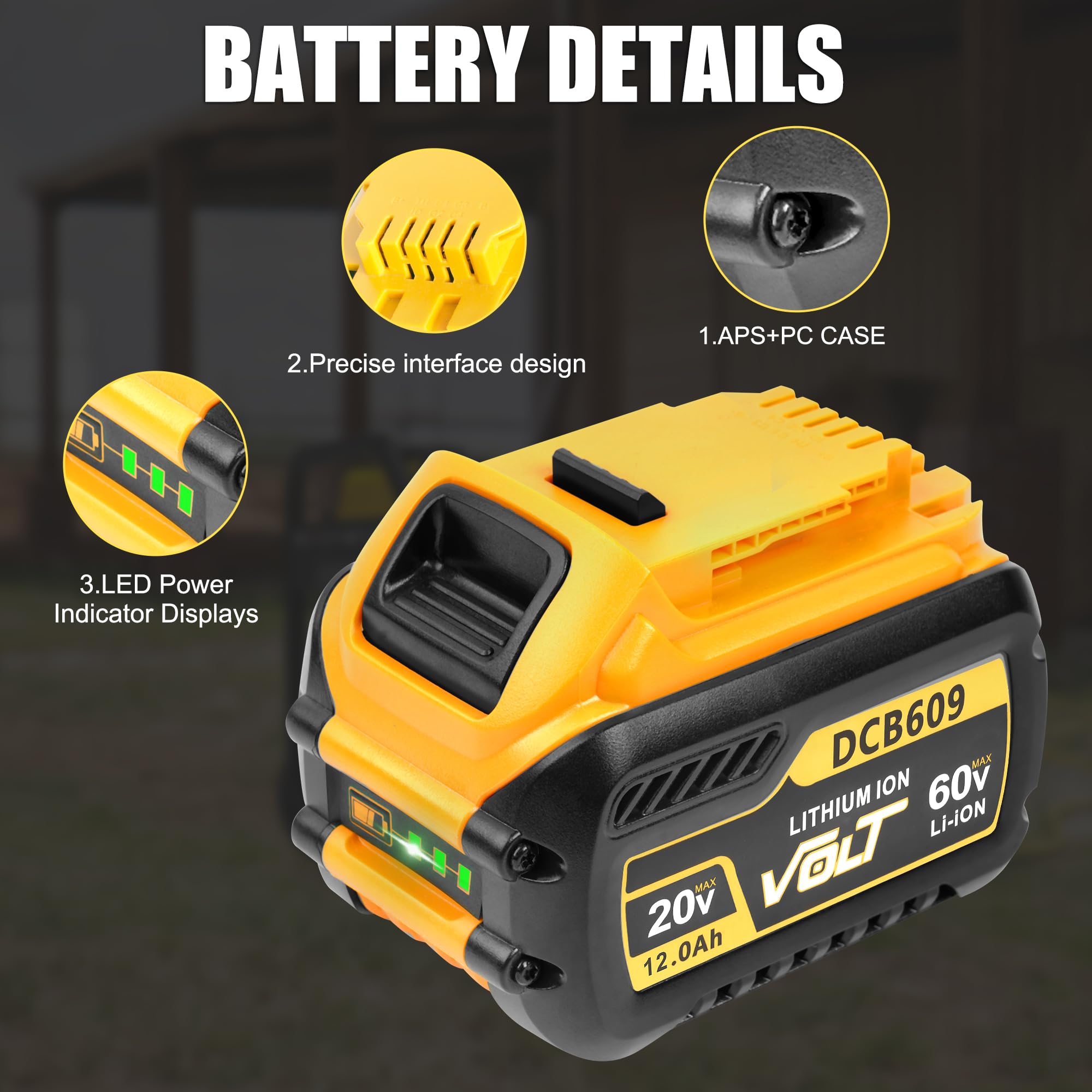 2-Pack 12 0Ah Replacement Battery for DeWalt FlexVolt 20V 60V Max Compatible with DCB606 DCB609 DCB612 DCB200 DCB205 — view 5