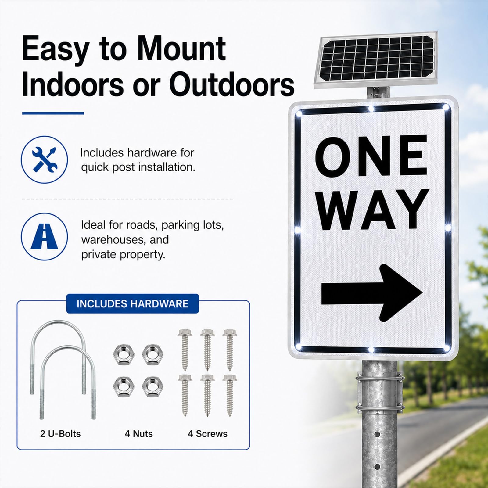 Señal de Flecha de Sentido único de 18x24 Pulgadas RightArrow | Metal inoxidable con orificios de montaje, duradero para entradas de vehículos, estacionamientos y caminos privados
