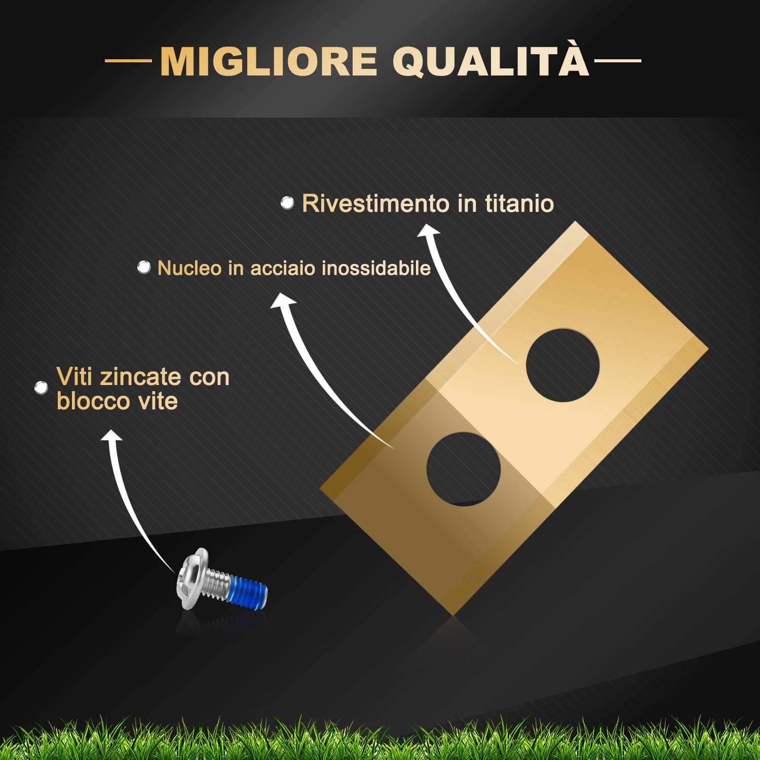 Set di 36 lame compatibili con TUTTI i robot rasaerba Worx Landroid, LandXcape, Einhell, Eufy, TerraMow, ECOVACS, coltelli di ricambio durevoli in titanio, comprese viti con rivestimento di sicurezza