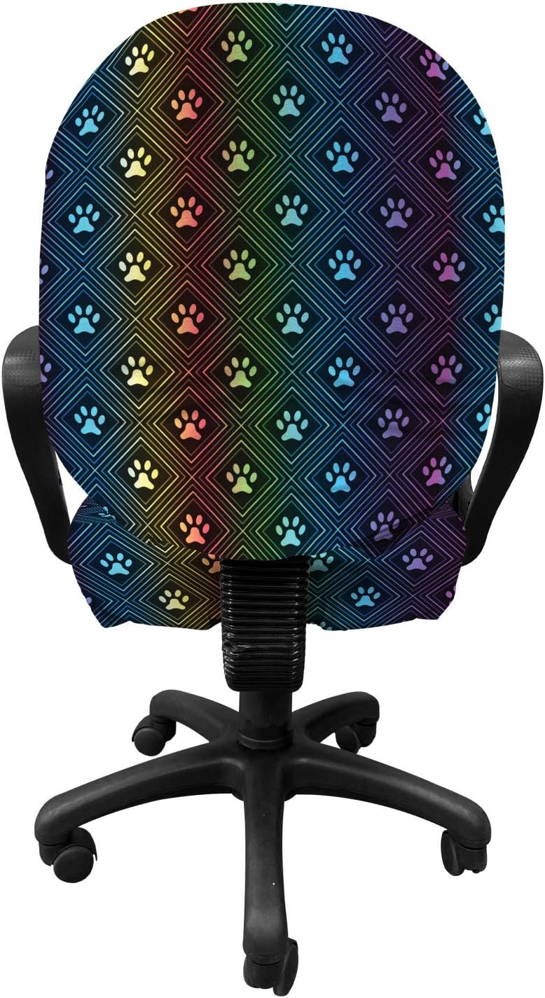 Ambesonne Dog Lover Office Chair Slipcover, Paw Print Pattern Diamond Shaped Rhombus Shapes Design Geometric Arrangement, Protective Stretch Decorative Fabric Cover, Standard Size, Blue Orange