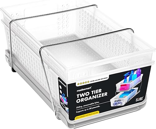 Miniatura 3 de madesmart Organizador de 2 niveles, almacenamiento deslizable para hogar y baño, color blanco escarcha
