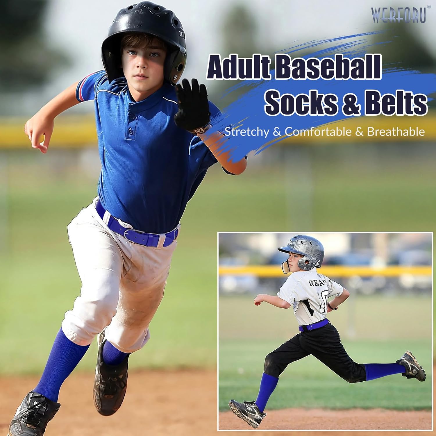 WERFORU Baseball Socks and Belt Combo Set Boys Baseball Belt and Socks Elastic Softball Socks and Belt for Adults and Youth - Image 4