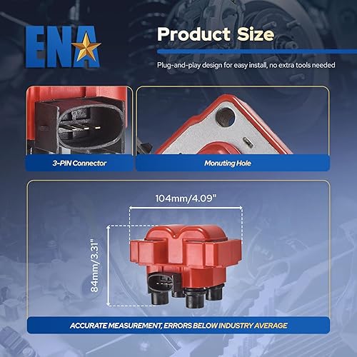 Miniatura 7 de ENA Juego de 2 bobinas de encendido rojas compatibles con Ford Lincoln Mazda Mercury F150 F250 E150 Escort Explorer Mustang Ranger Town Car