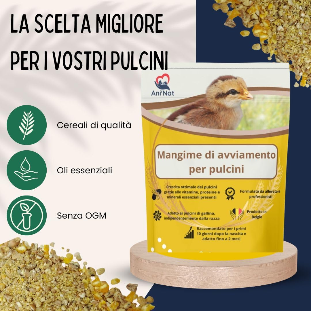 AniNat Alimento starter per pulcini, Cibo 1 ° età con vitamine, proteine e minerali, oli essenziali. Adatto fin dalla nascita. (1,8 kg) (1800 grammi)