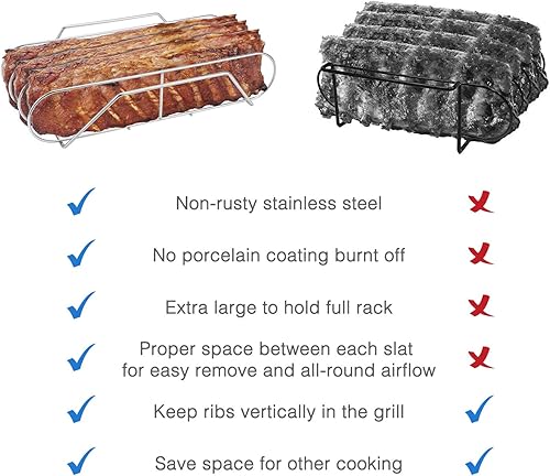 Miniatura 2 de Soligt. - Rejilla de acero inoxidable 304 extra larga para parrillas de 18.0 pulgadas o más grandes, soporta hasta 3 costillares completos.