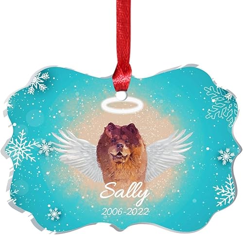 Miniatura 7 de Chow Chow - Adornos acrílicos de perro en el cielo con alas para decoraciones de Navidad, adorno conmemorativo de Navidad personalizado para perros