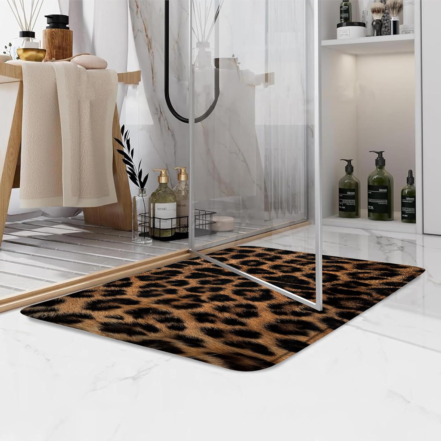 Leopard Print Bath Mat Brown Black Cheetah Animal Wildlife Vintage Bathroom Kitchen Toilet Rugs,24x48 Inch