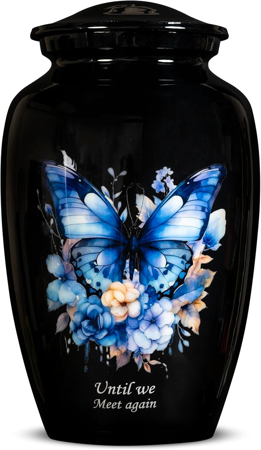 Butterfly Urn for Human Ashes Adult – Large Blue Cremation Urn for Women & Men, Metal Funeral Urn with Secure Lid, Floral Memorial Urn, Holds 200 Cu in