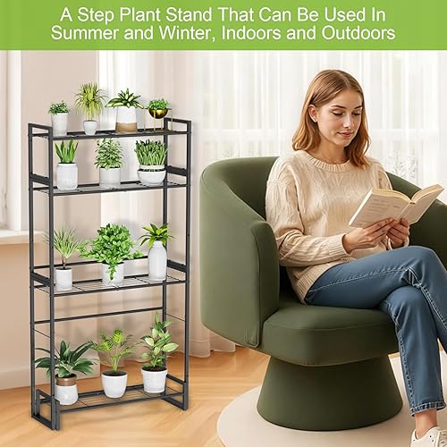 Miniatura 8 de Soporte para plantas, soporte apilable para plantas de 4 niveles, estante escalable resistente para plantas altas para interiores y exteriores,
