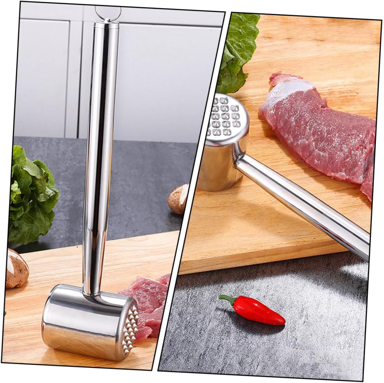 PRETYZOOM 2pcs Stainless Steel Meat Hammer Tenderizer Hammer Kitchen Beef Steak Pounder for Home Cooking