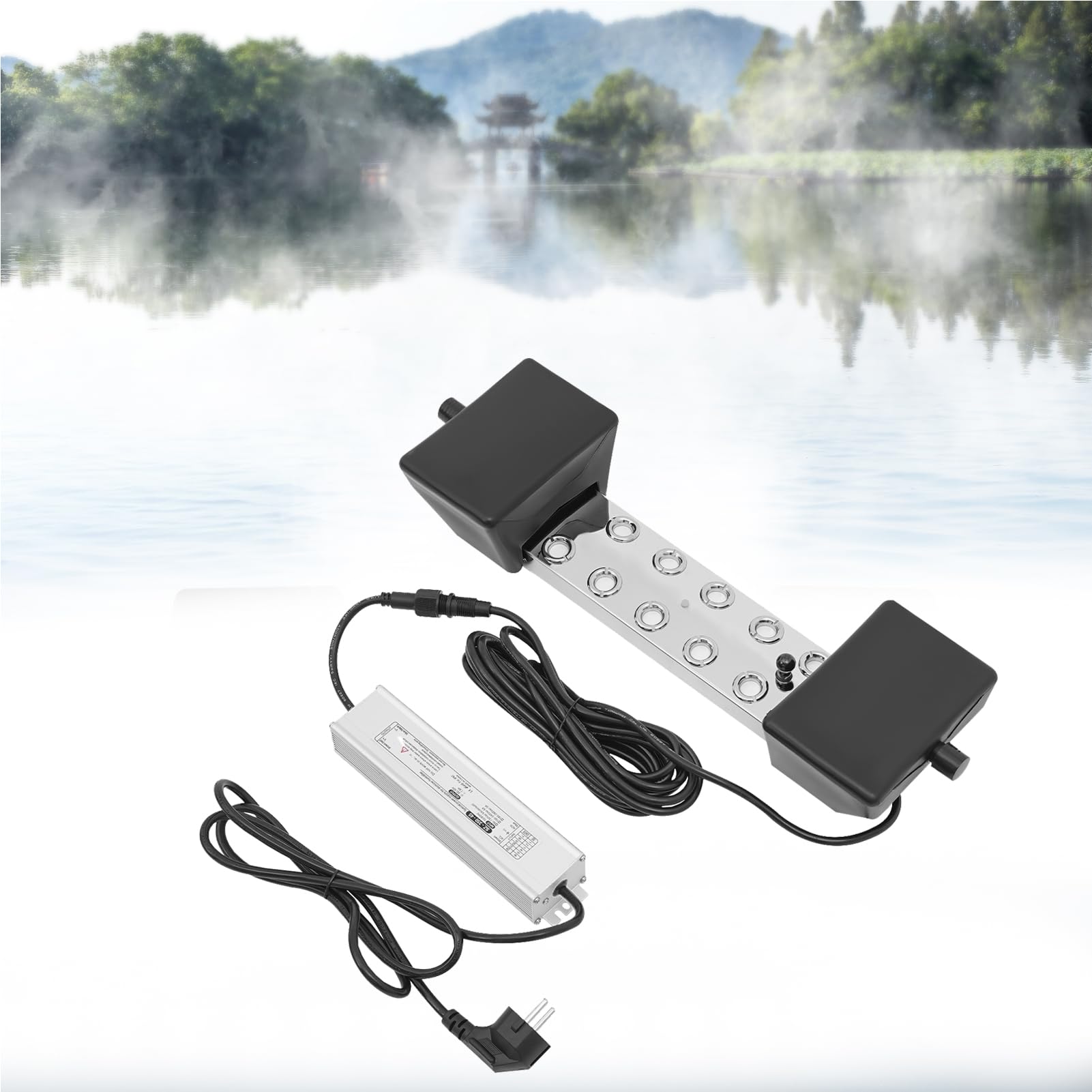 Nebulizator ultradźwiękowy 10 głowic, 350 W, ultradźwiękowy generator mgły z IP67, wodoszczelny zasilacz IP68, 7 l/h, nawilżacz powietrza, ultradźwiękowy nebulizator do ogrodnictwa, krajobrazu