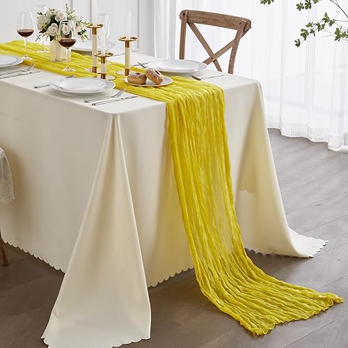 Nialnant Camino de mesa amarillo, camino de mesa de estopilla para comedor, dormitorio, decoración del hogar, camino de mesa de gasa para fiesta