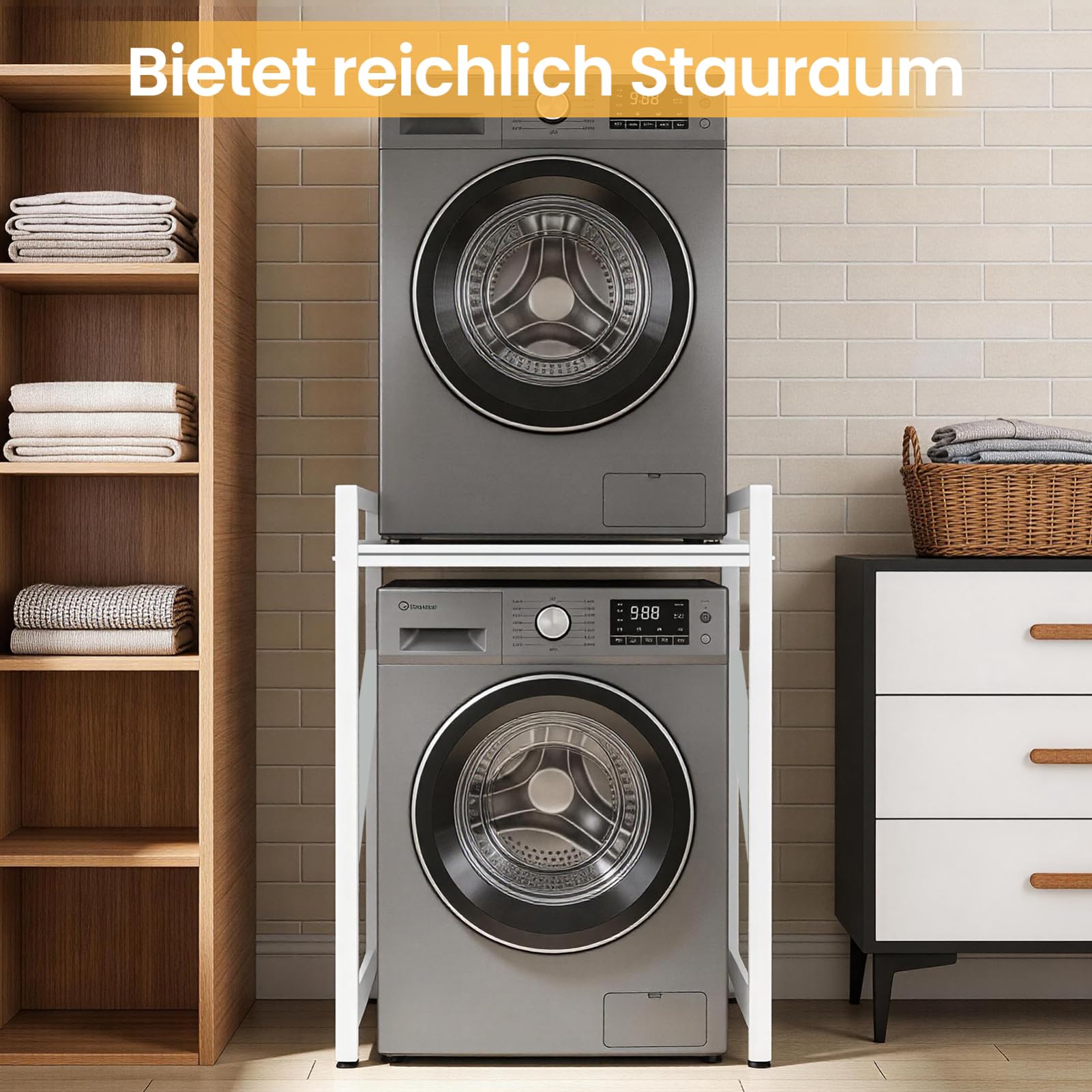 Waschmaschinenregal, Waschmaschinen Trockner Schrank Tragfähigkeit 350kg, Höhenverstellbare Lagerregaleinheit Über Der Waschmaschinenschrank, Über Dem Waschmaschinenregal für Waschküche balkon