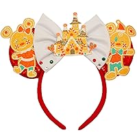 Vista 13 de Diademas de orejas de ratón de Navidad, diademas de lazo de Navidad para mujeres y niñas, bandas para el pelo de cuerno de alce con lazo verde