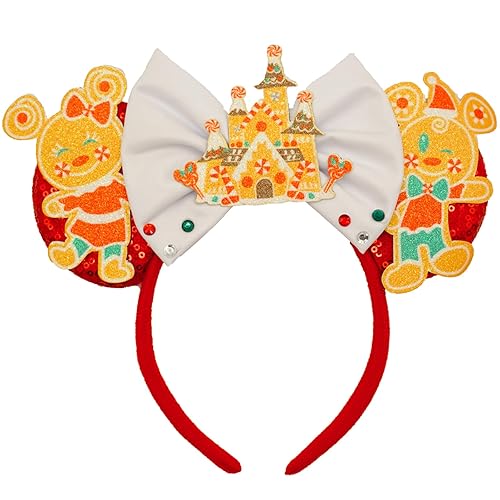 Miniatura 13 de Diademas de orejas de ratón de Navidad, diademas de lazo de Navidad para mujeres y niñas, bandas para el pelo de cuerno de alce con lazo verde