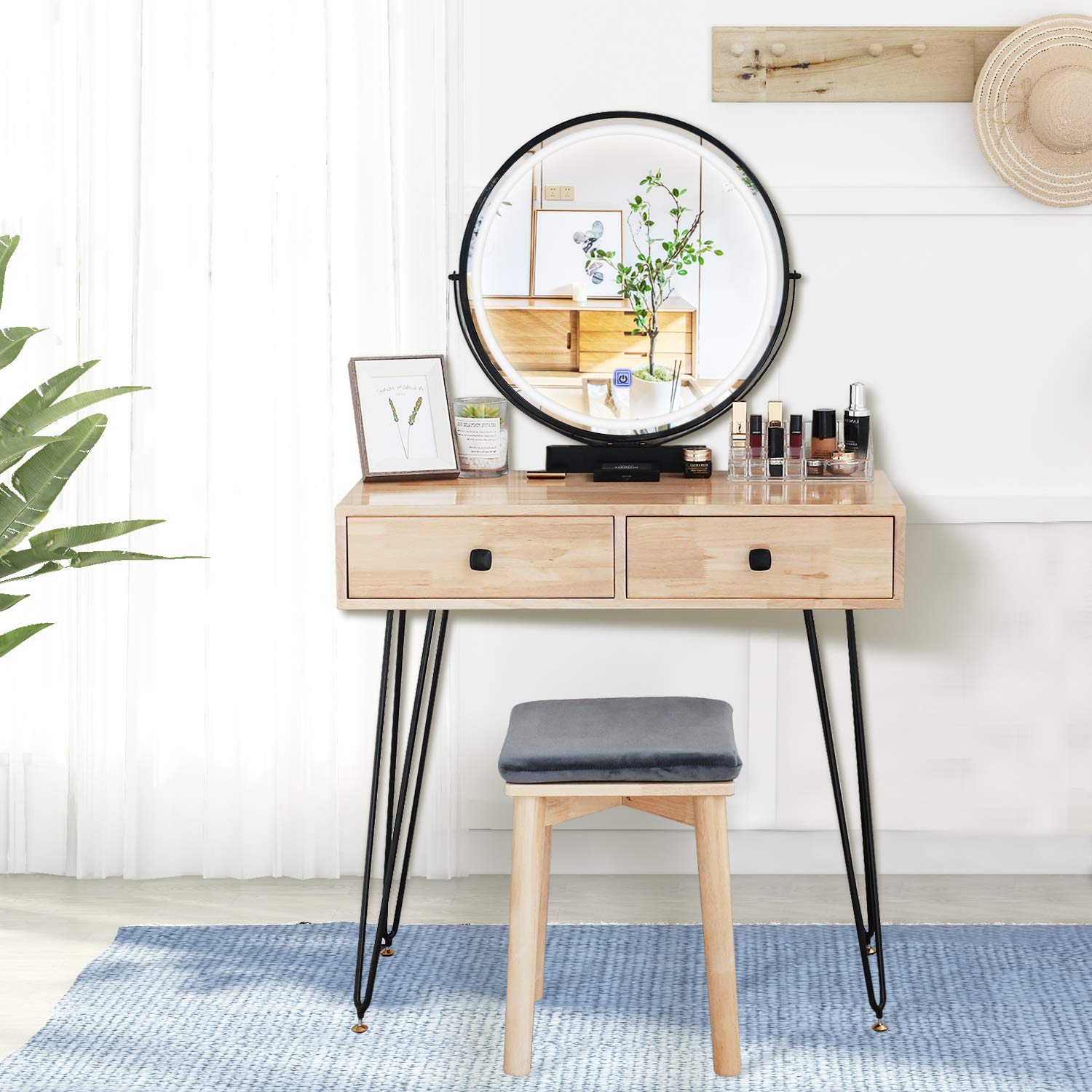 Buy Vanity Table Set with Touch Screen Adjustable Lighted Mirror with