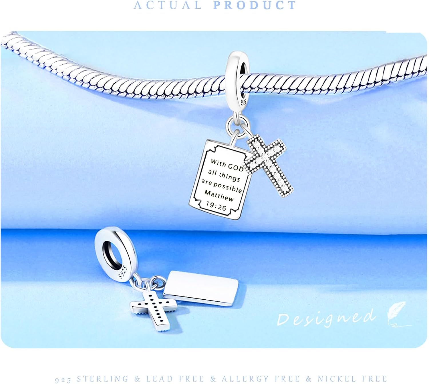 925 Sterling Silver Beads for Bracelets & Necklaces, Bible Cross Book Charms, Birthday Graduation Jewelry Gifts for Women Men Lover - Image 5