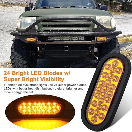 Miniatura 4 de 4 luces estroboscópicas LED ovaladas de 6 pulgadas, color ámbar, 24 LED, empotradas, ovaladas, para camión, remolque, remolque, luces direccionales,