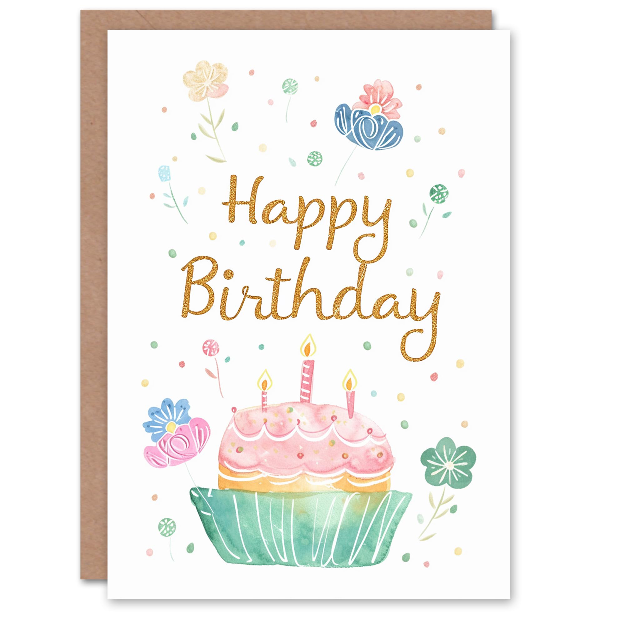 Artery8 Birthday Card Muffin Cake Candles and Flowers For Her Gran Sister Niece Daughter Wife Woman Greeting Card