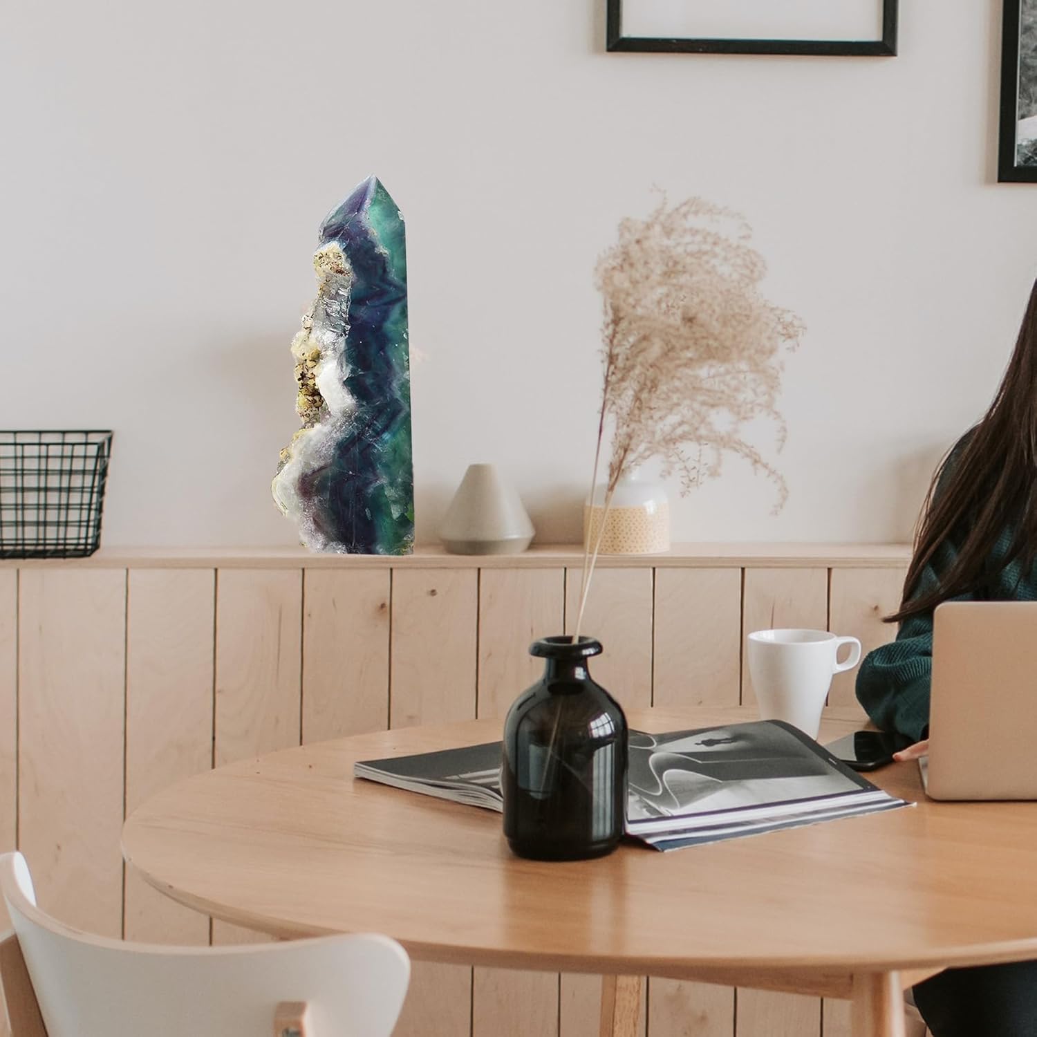 AMOYSTONE Decorative Quartz Obelisk Slab Pointed Natural Fluorite Slab Block Heavy 2-2.8 LBS, Crystal Lover Collection, Gifts, Home Décor