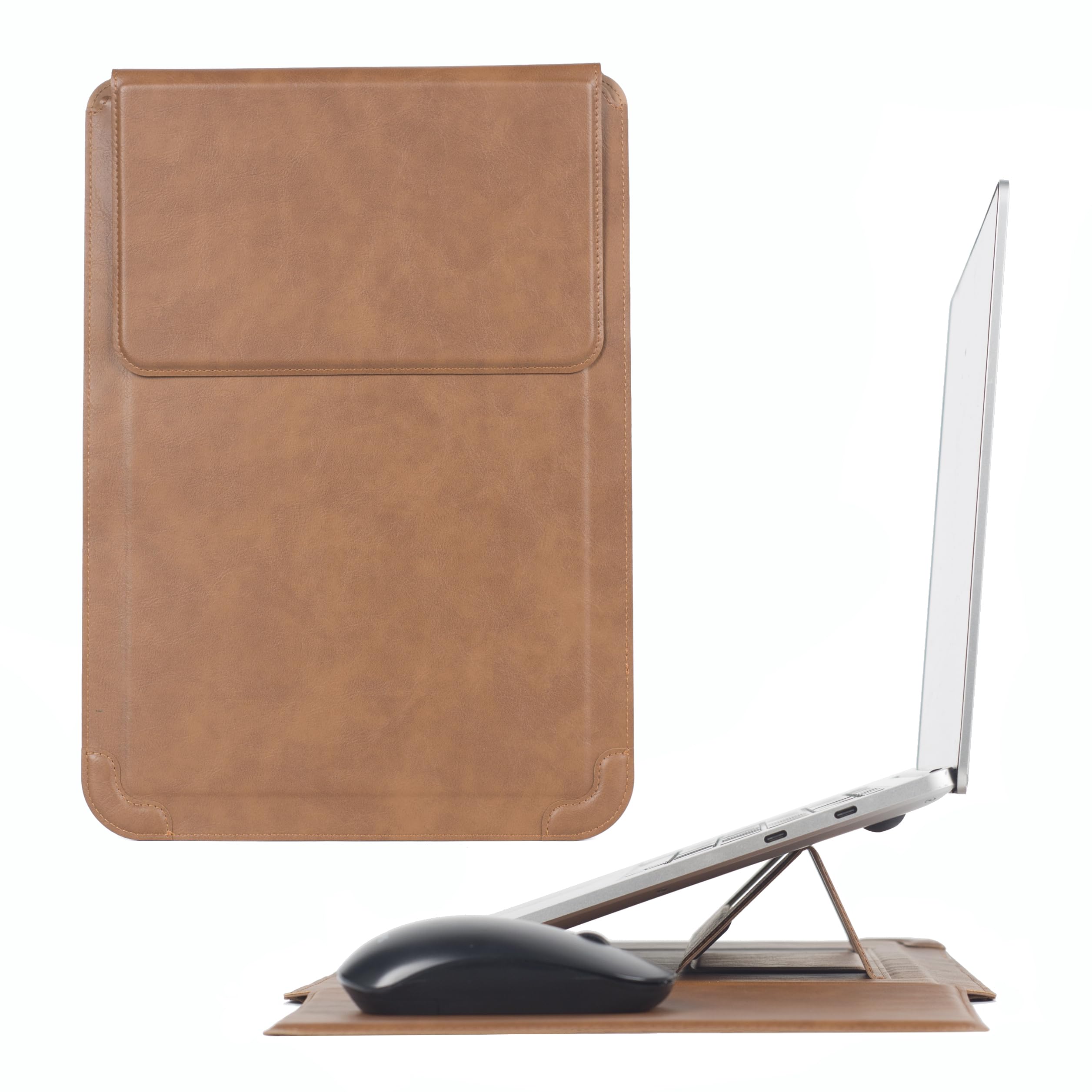 Laptop Sleeve with Stand 13-14 Inch Leather Laptop Case with Mouse Pad Notebook Computer Protective Cover Slim Bag for MacBook Air/Pro Dell Lenovo ThinkPad HP Samsung Asus Acer LG Chromebook